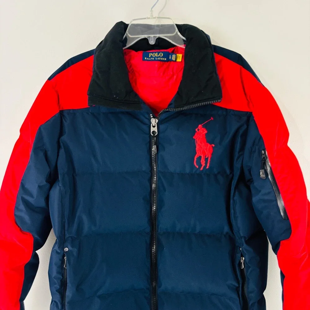 Polo Ralph Lauren Big Pony Down Puffer Red Navy Jacket Coat Mens‎ Size Large